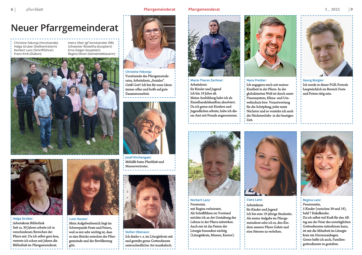 Übersicht Pfarrgemeinderatsmitglieder
